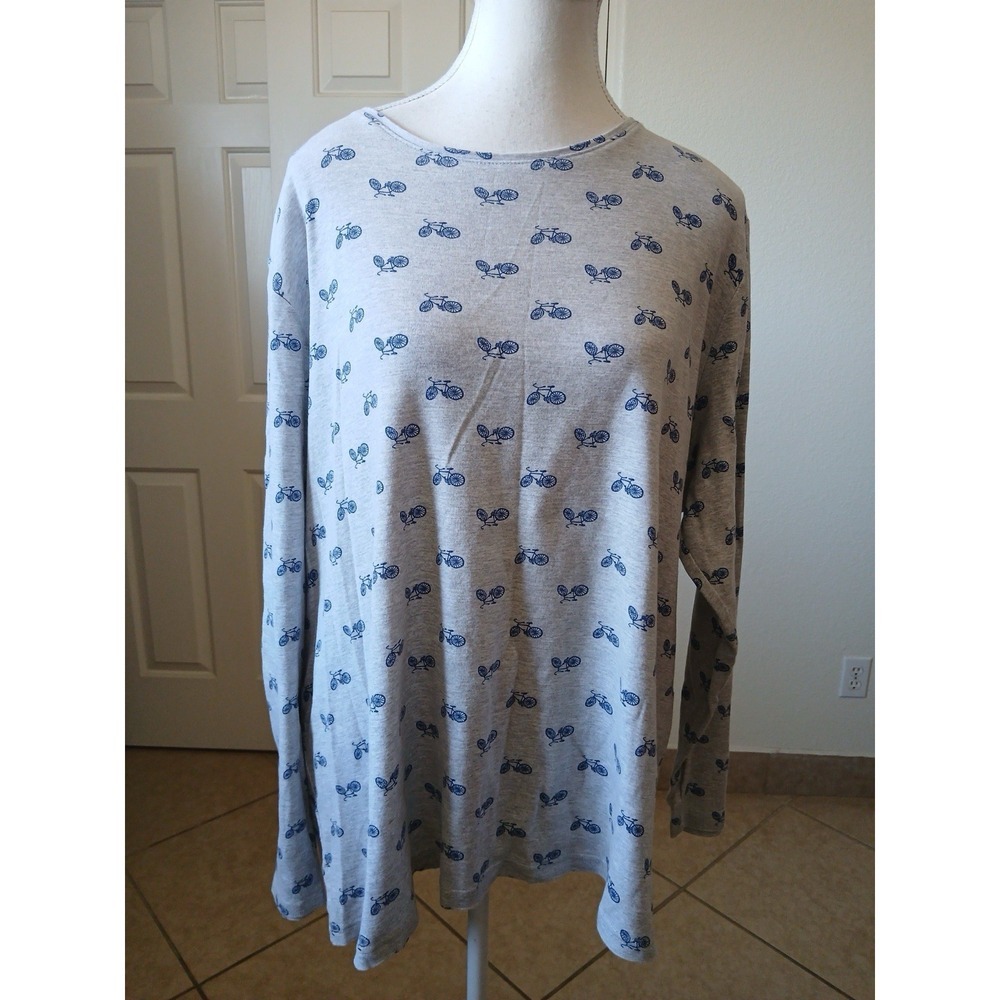 Croft & Barrow Womens T-shirt 2X Long Sleeve Classic Tee Gray Navy bicycle - Picture 2 of 14